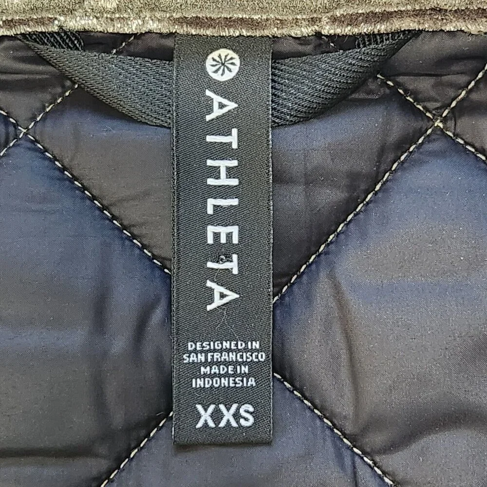 Athleta Whisper Metallic Velvet Quilted Vest XXS Coffee‎ House 631320 Insulated